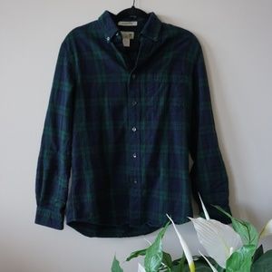 L.L. Bean Navy and Green Button Down Flannel